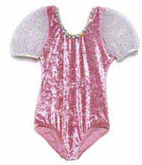 Pink Panne Velvet Leotards with Short Sparkle Sleeve for girls