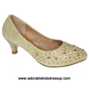Girls High Heel Shoes- gold pumps