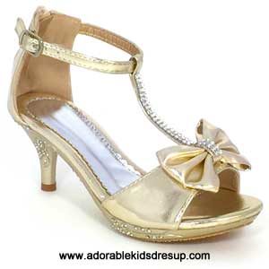 Girls High Heels – gold t-strap
