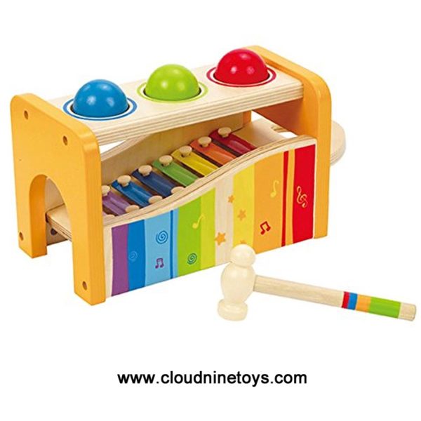 hape pound tap bench with slide out xylophone