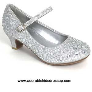 girls silver high heel pumps